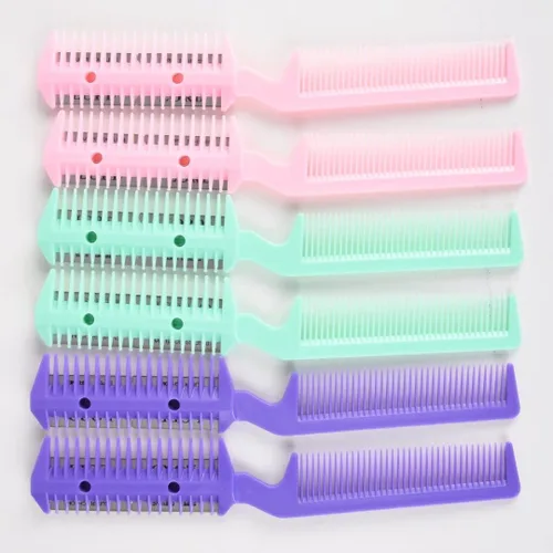Vista 7 de 6 piezas de recortadora de puntas abiertas de doble filo, peine para adelgazar el cabello para cortes de pelo delgados en casa, mujeres y hombres