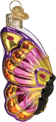 Vista 3 de Old World Christmas - Adorno de mariposa brillante de vidrio soplado para árbol de Navidad