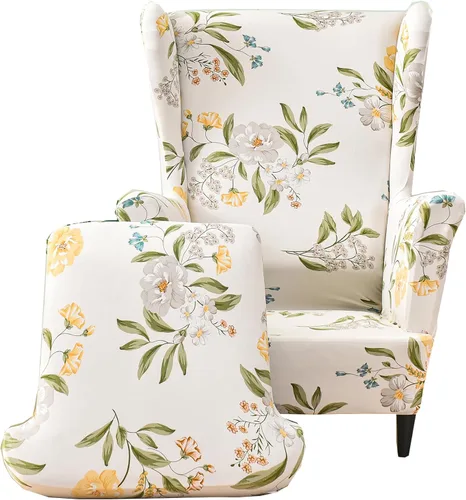 Vista 10 de CRFATOP Fundas para silla de alas estampadas, 2 piezas, elásticas con respaldo de ala, fundas de tela de elastano con respaldo de ala, fundas