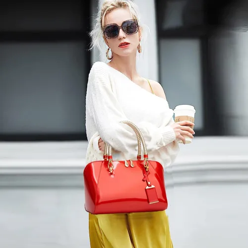 Vista 2 de ZiMing Bolsos de cuero de charol brillante para mujer, bolso con asa superior, bolso elegante, bolso de mano mediano, bolso de hombro