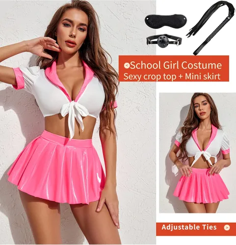 Vista 3 de Avidlove Lingerie Set for Women Naughty School Girl Outfit Sexy Student Cosplay Lingerie Set with Top and Mini Skirt