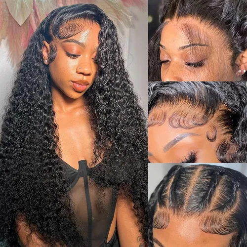 Vista 22 de Pelucas de cabello humano ondulado con encaje frontal 360 con correa oculta, nudos blanqueados, sin pegamento, previamente despuntadas, precortadas