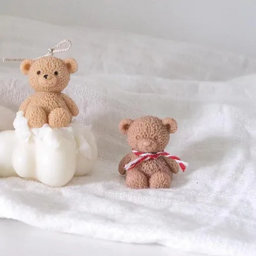 Vista 3 de Molde de vela de silicona con oso de peluche, 2 uds, para cera y jabón, resina, decoración de boda Flexible silicone for clean demolding, bow bear