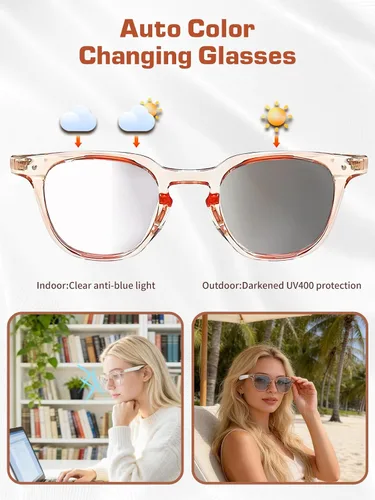 Vista 2 de Gafas Bluetooth para mujeres y hombres con Bluetooth 5.4, gafas de traducción con bloqueo de luz azul y lentes de cambio de color, asistente de voz