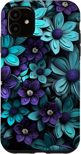 Vista 8 de Purple Flowers Teal Blue Floral Cute Botanical Garden Print Case for iPhone 17