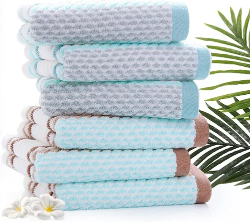 Vista 4 de Pidada Juego de 2 toallas de mano con patrón de rayas, 100% algodón, suave, absorbente, toalla decorativa para baño (marrón)