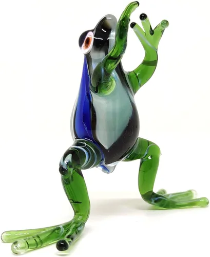 Vista 6 de Figuras en miniatura de rana animales soplados a mano, arte de vidrio, regalo coleccionable para decorar 3 pulgadas (verde azul)