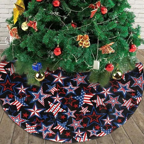 Vista 7 de 4 de julio Patrióticos Bandera Americana Estrellas y Rayas Día de los Veteranos Falda para Árbol de Navidad Día de los Caídos Alfombrilla para Árbol