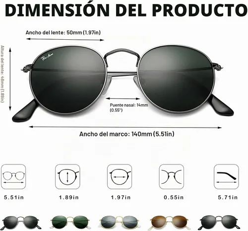 Vista 5 de Pro Acme Polarized Round Sunglasses Classic Retro Metal Frame