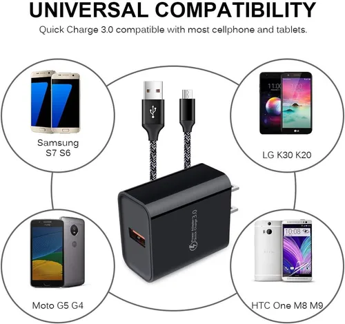 Vista 7 de Cargador de pared 3.0 de carga rápida adaptable, bloque de carga rápida, cable de carga Android compatible con Samsung Galaxy S7/S6 Edge/J3/J7, LG