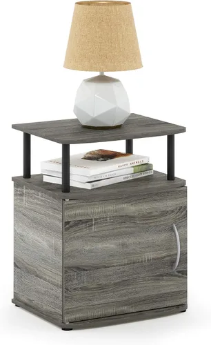 Vista 11 de Furinno Jaya - Mesita de noche con puerta, color ámbar y negro
