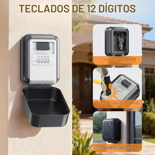 Vista 6 de Caja de Seguridad para Llaves con Diales Luminosos, Caja de Seguridad Impermeable para Montaje en Pared para Llaves con Código, Caja de Seguridad