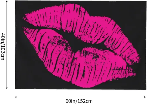 Vista 3 de KOSUES Tapiz de labios de beso rosa intenso de los 80 para colgar en la pared, fondo de pared para habitación, póster de arte estético