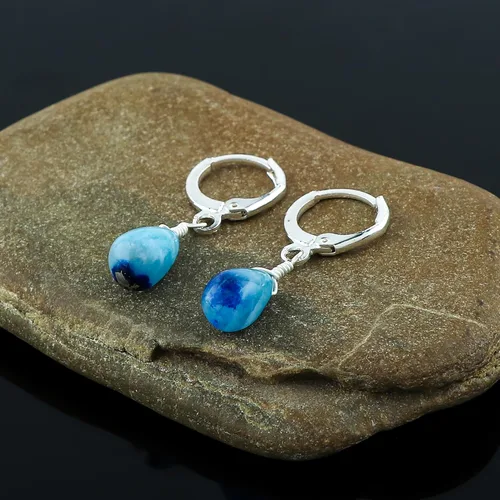 Vista 3 de Aretes de aro de cristal afganita natural Piedras afganas de alto grado Aretes chapados en plata Gota lisa Joyas de piedras preciosas hechas