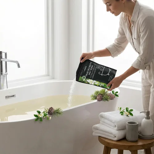 Vista 5 de Sal de baño calmante del Mar Muerto en remojo con 21 minerales, relajante, desintoxicante y nutritivo para la piel, 14 onzas, infundida con aceites