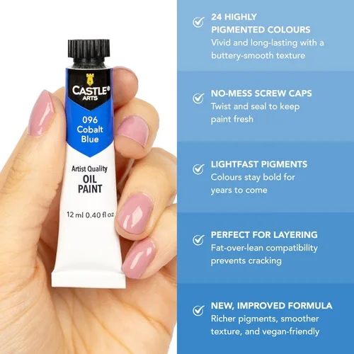 Vista 2 de Castle Art Supplies 24 X 12ml Juego de Pintura al Óleo Gran Juego de Valor para Artistas Adultos, Principiantes y Avanzados Variedad Vibrante