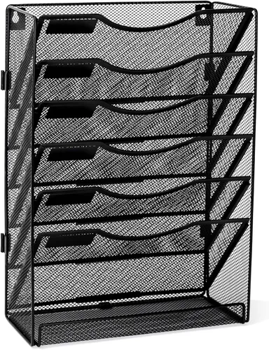 Vista 3 de EasyPAG Organizador de archivos de pared de 7 niveles de malla para colgar en la pared, carpeta de documentos, archivador, revistero con etiqueta