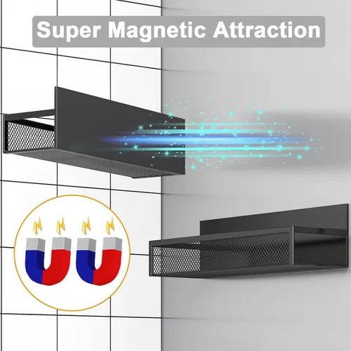 Vista 4 de Aufworld Estante magnético para especias para refrigerador, paquete de 2 estantes magnéticos, organizador magnético para refrigerador con 4 ganchos