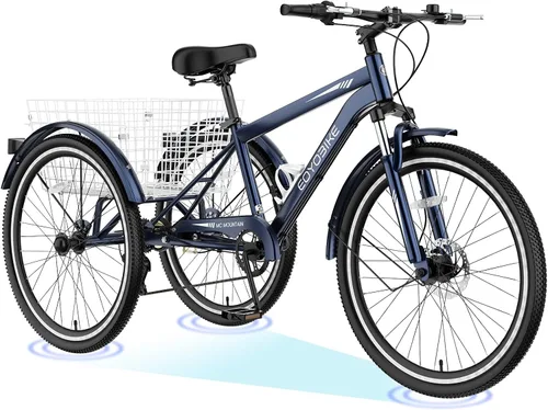 Vista 14 de H&ZT Triciclo para adultos, bicicleta de 3 ruedas, triciclo crucero, con cambio de 7 velocidades, manilla de freno de estacionamiento, paso bajo