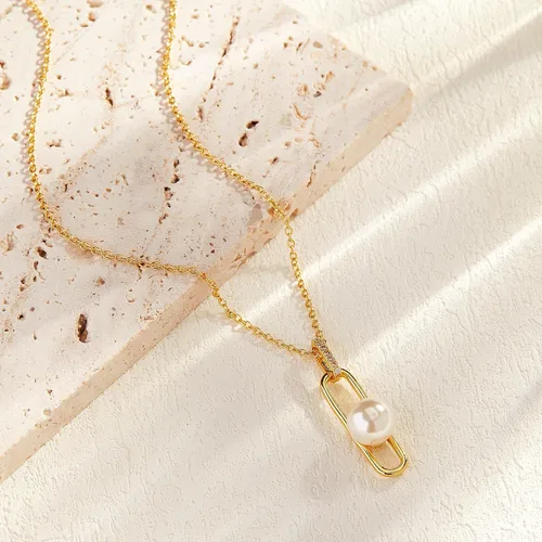 Vista 2 de Collar de perlas, chapado en oro de 18 quilates, delicado collar para mujer, gargantilla de oro ajustable a la moda, joyería personalizada, regalos