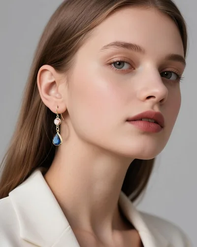 Vista 2 de Pendientes Colgantes de Zafiro Azul y Gotas de Topacio Azul en Oro Hechos a Mano con Aguamarina para Mujeres - Azul y Rosa Aguamarina (Aquamarine)