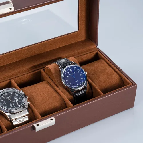 Vista 4 de ProCase Caja de reloj para hombre, estuche de exhibición de reloj con 6 ranuras para hombre, organizador de caja de reloj de piel sintética