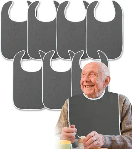Vista 8 de Paquete de 5 baberos para adultos para personas mayores, reutilizables, lavables, de tela de toalla para adultos con discapacidades y necesidades