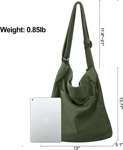 Vista 6 de Bolso bandolera de lona para mujeres y hombres con múltiples bolsillos, casual, bolsa de mensajero, viajes, trabajo