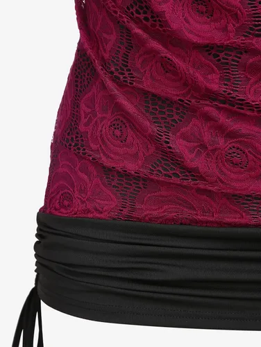 Vista 5 de ROSE GAL Túnica de encaje para mujer, talla grande, cuello en V, camiseta sin mangas gráfica, casual, para verano, linda túnica
