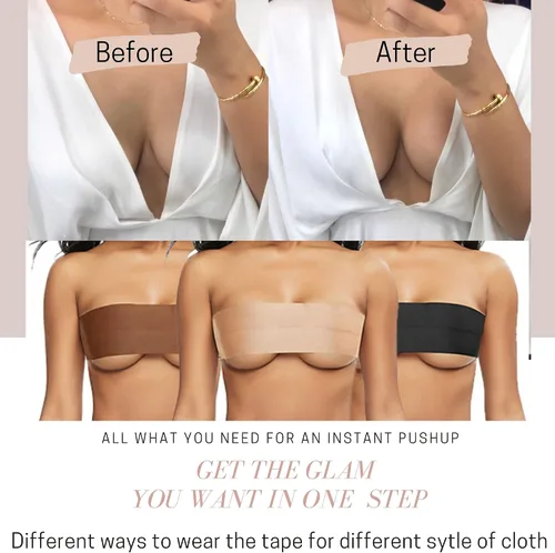 Vista 7 de Boob Tape, BoobyTape for Breast Lift Tape A-E Cup, Push Up in All Dress Tape with Reusable Nipplecover Adhesive,Bob Tape