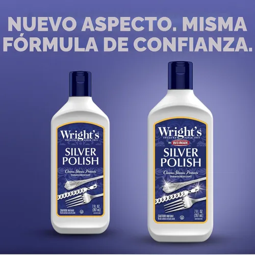 Vista 2 de Wright's Limpiador y esmalte de plata, 7 onzas (paquete de 2) sin amoníaco, uso en plata, joyas, plata antigua