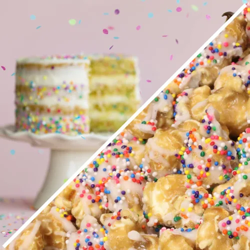 Vista 3 de Its Delish - Palomitas de maíz gourmet con sabor a pastel de cumpleaños con temática de pastel de cumpleaños, palomitas de maíz con arco iris sin