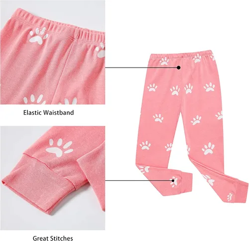 Vista 5 de KikizYe Conjunto de pijamas de manga larga para niñas pequeñas, 100% algodón