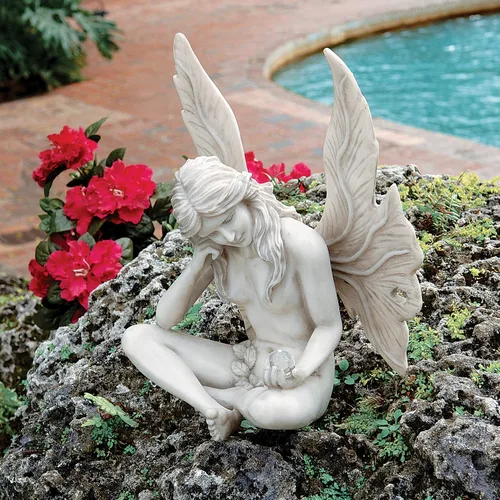 Vista 11 de Design Toscano Gazing Secret Garden - Figura de estatua de hada, 7 pulgadas de ancho, 10 pulgadas de alto, resina de piedra fundida, acabado