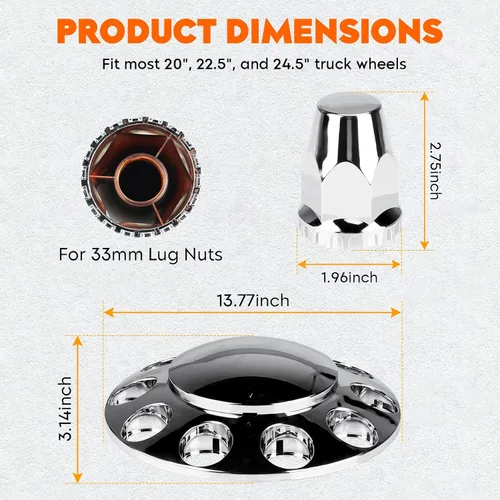 Vista 6 de Youxmoto Cubierta de eje delantero estándar con tapa de rueda cromada de 33 mm para camión semi, plástico ABS cromado, ajuste universal, paquete de 2