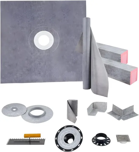 Vista 9 de VEVOR Kit de Bordillo para Ducha, 38"x60" Revestimiento de Bordillo para Ducha Impermeable con Brida de Unión Desplazada de ABS de 4", Rejilla