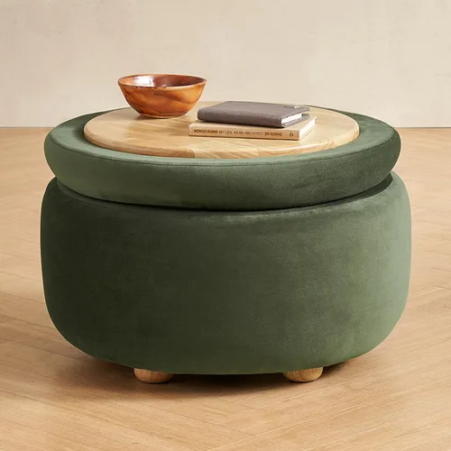 Vista 14 de mopio Levi - Otomana de almacenamiento con bandeja reversible, mesa de centro cuadrada tipo baúl moderna, otomana de taburetes tapizados
