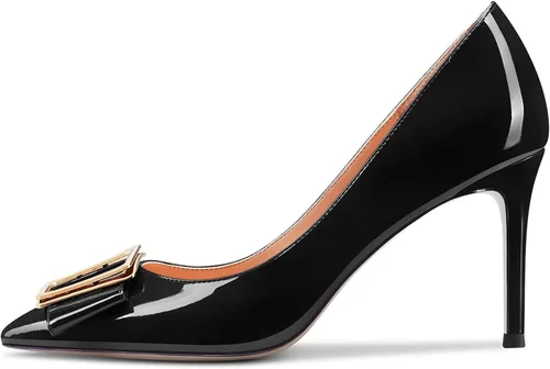 Vista 2 de Aachcol Zapatos de tacón alto con tacón alto para mujer, zapatos de vestir con punta puntiaguda, para oficina, fiesta, boda, patente de 3 pulgadas