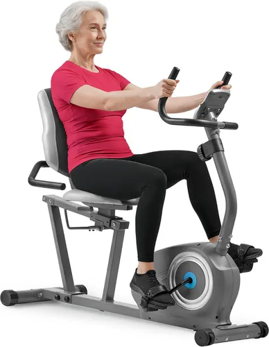 Vista 9 de JLL Smart Cross Trainer Bicicleta estática reclinada con ejercitadores de brazos, máquina estacionaria de resistencia magnética de 8 niveles, LCD