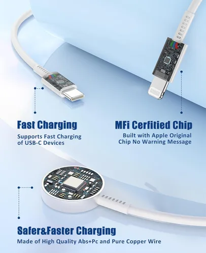 Vista 6 de Cargador para Apple Watch de carga rápida, cable de carga múltiple 3 en 1 con cargador USB C de 20 W, cable de carga iWatch de 3 pies para iWatch