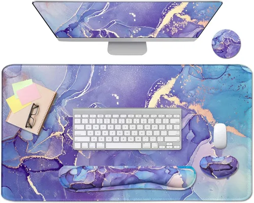 Vista 13 de Alfombrilla de mouse extendida para juegos (35.4 x 15.7 pulgadas), alfombrilla de escritorio grande para laptop, computadora, teclado, impermeable