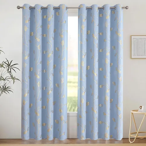 Vista 20 de BUHUA Cortinas pequeñas para ventana de 36 pulgadas de largo, 2 paneles, cortinas opacas con elegantes ramas de árbol plateadas, cortinas de bloqueo