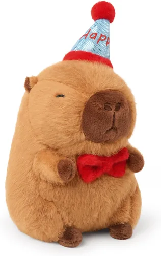 Vista 13 de Ditucu Lindo Peluche de Capibara con Sombrero de Cumpleaños Feliz y Lazo, Animal de Peluche Suave, Juguetes de Peluche para Niños, Decoración