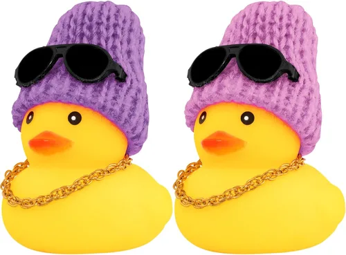 Vista 8 de wonuu Adornos de pato de goma, 2 piezas, decoración de tablero de instrumentos de pato amarillo con mini sombrero
