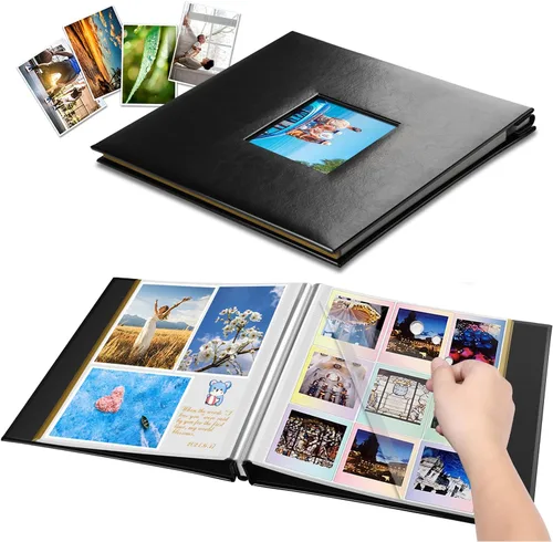 Vista 9 de 1DOT2 Álbum de fotos autoadhesivo, 60 páginas negras autoadhesivas, libro de recuerdos DIY para aniversario, viaje, tapa de cuero, álbum de recortes