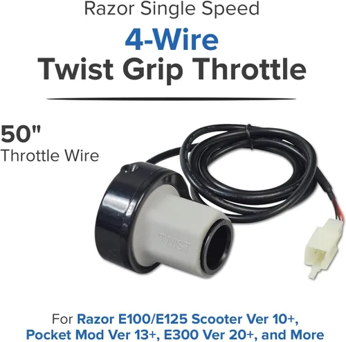 Vista 4 de AlveyTech Razor Acelerador de agarre giratorio de 4 hilos de una sola velocidad con cables de 50 pulgadas para Razor E100/E125 (versiones 10+), E100