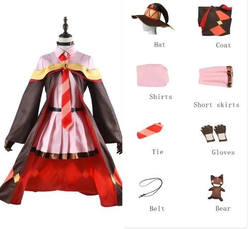 Vista 2 de IOPBOT Disfraz de anime KonoSuba Megumin Uniforme Cosplay Unisex Miko Disfraz de bruja para niña