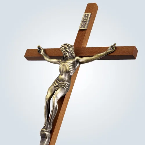 Vista 3 de ACHIBANG Crucifijo de pared católica – Cruz de Jesús de madera de 10 pulgadas con INRI para pared o decoración de Pascua, regalo cristiano