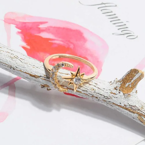 Vista 4 de Artilady Gold Emerald Rings for Women, Open Band Adjustable for US 5-10 Dorado