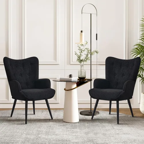 Vista 3 de Furnimart Silla de Acento de Piel Sintética Negra con Respaldo de Ala Sillas Modernas para Sala de Estar, Cómodo Sillón de Ocio Tocador Silla